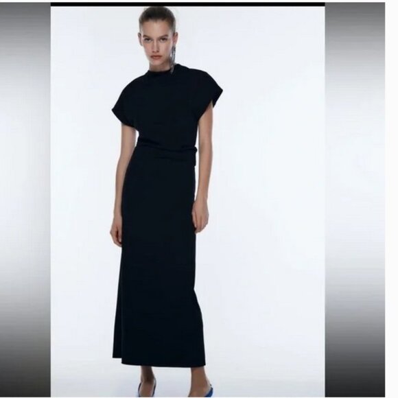 Zara Elegant Black Draped Maxi Dress, NWT, M - Picture 2 of 15